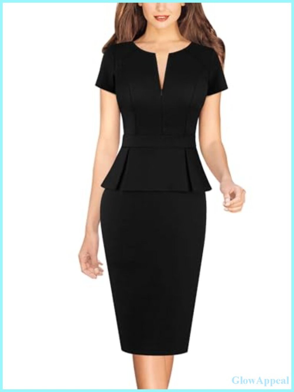 Womens Front Zipper Peplum Work Office Business Casual Pencil Dress